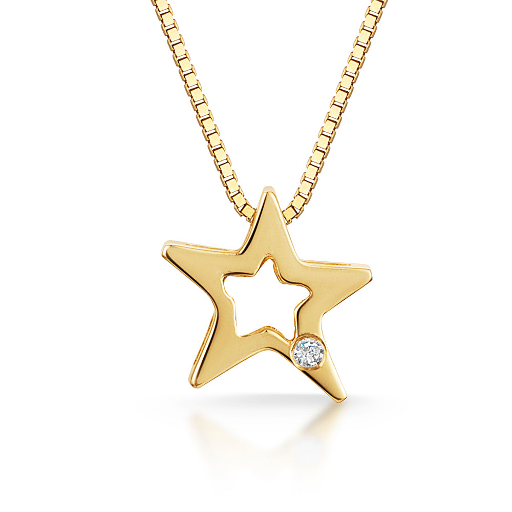 Yellow Gold Open Star Diamond  Pendant