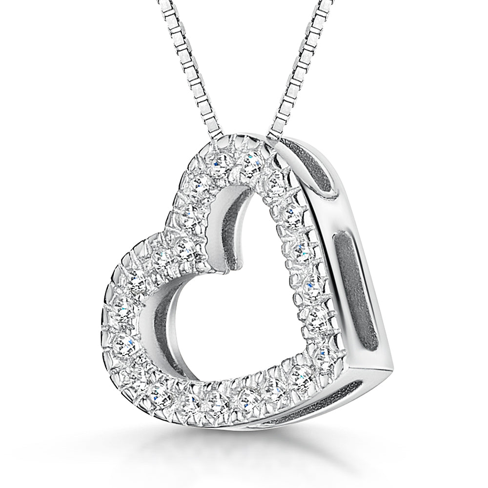 9ct White Gold & Diamond Open Pave Heart Pendant