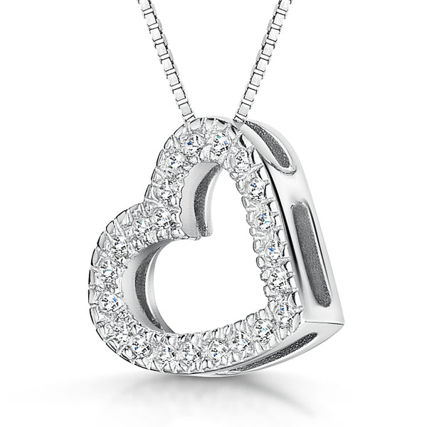 9ct White Gold & Diamond Open Pave Heart Pendant