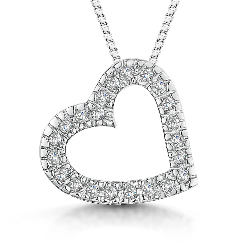 9ct White Gold & Diamond Open Pave Heart Pendant