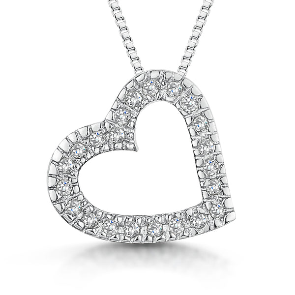 9ct White Gold & Diamond Open Pave Heart Pendant