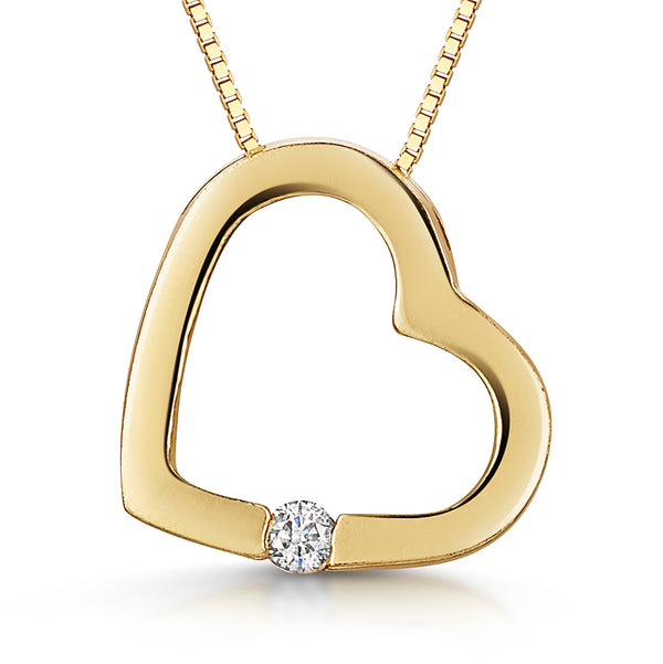 Yellow Gold Open Heart Pendant Set With A Diamond
