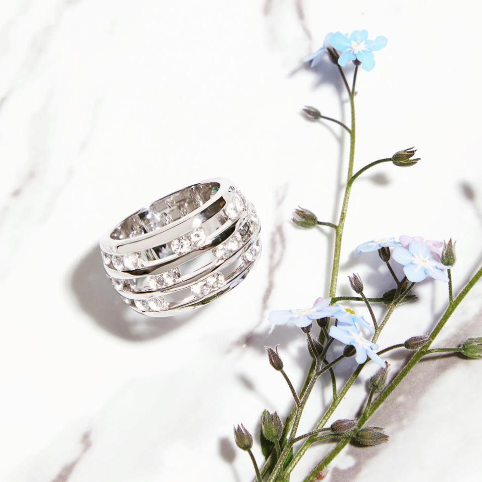 Sterling Silver Triple Band Tension Set Cubic Zirconia Ring