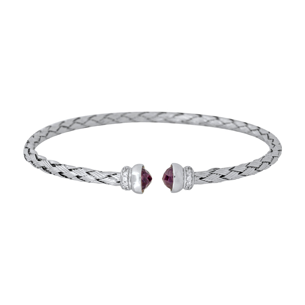 Sterling Silver Rope Weave Effect Bangle With Amethyst And Cubic Zirconia JOOLS by Jenny Brown