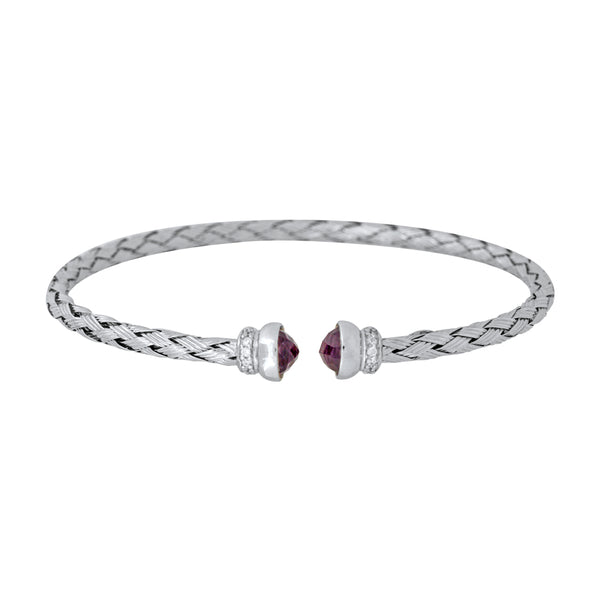 Sterling Silver Rope Weave Effect Bangle With Amethyst And Cubic Zirconia JOOLS by Jenny Brown