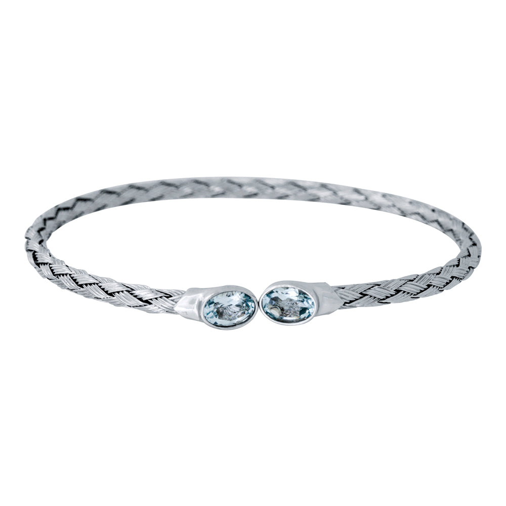 Sterling Silver Rope Weave Effect Bangle With Blue Topaz JOOLS by Jenny Brown