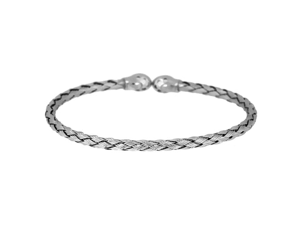Sterling Silver Rope Weave Effect Bangle With Blue Topaz