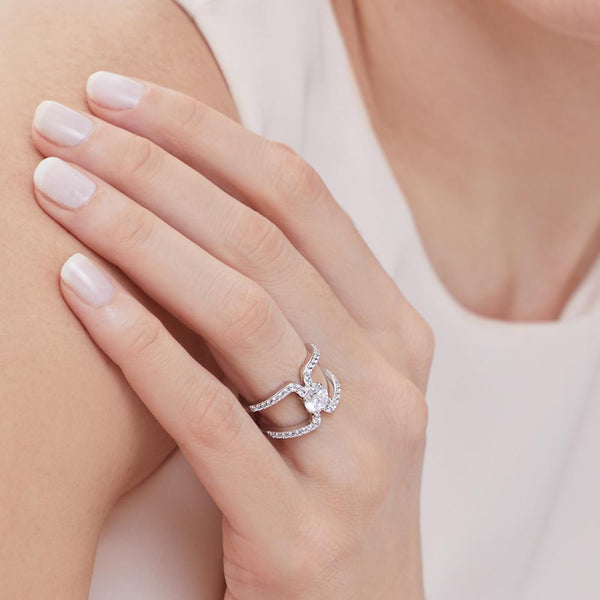 STERLING SILVER BRILLIANT ROUND CUT CUT CENTRE WITH PAVE SHOULDER RINGRings - JOOLS By Jenny Brown