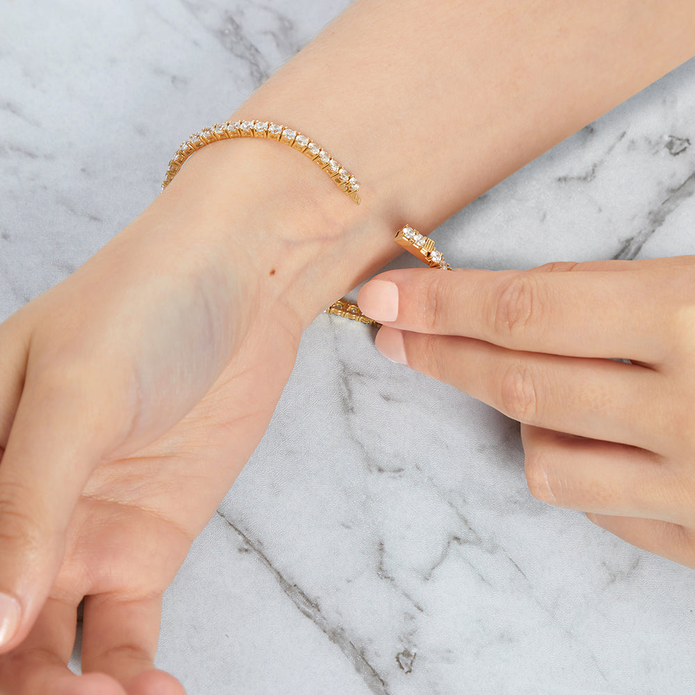 ,Sterling Silver 18 Carat Gold Plated Cubic Zirconia 6 Carat Line Bracelet JOOLS by Jenny Brown