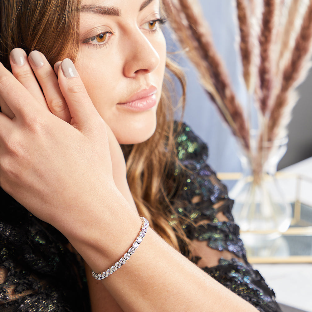 Sterling Silver Cubic Zirconia 17.5 Carat Tennis Bracelet