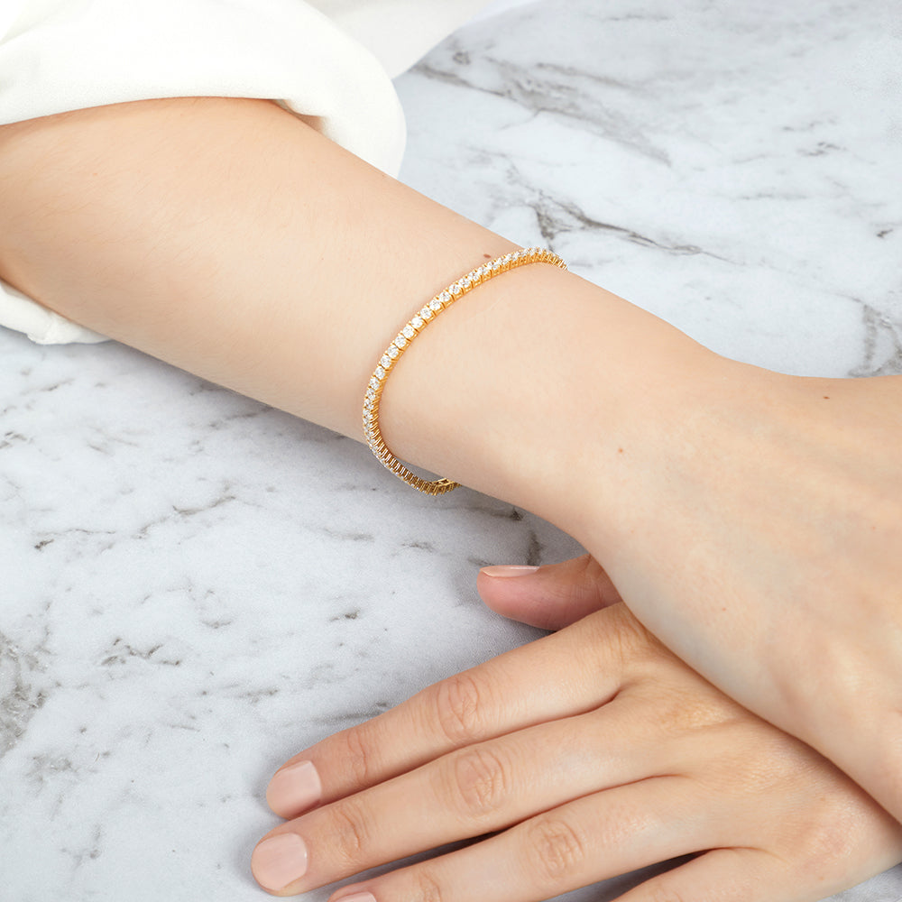 Yellow Gold Tennis Bracelet Set With 2.5 mm Cubic Zirconia's-JOOLS by Jenny Brown