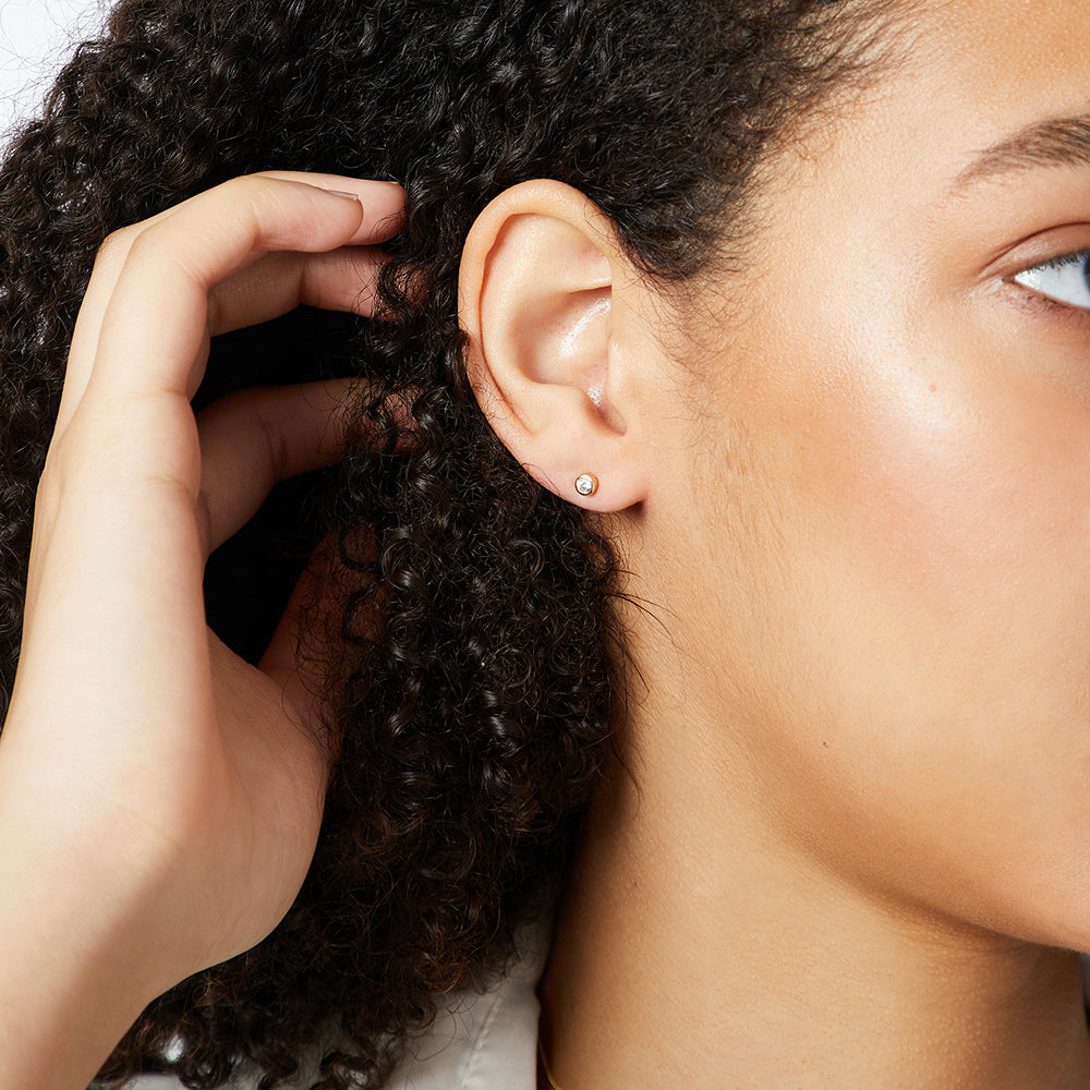  Yellow Gold 3mm Rubover Stud Earrings-JOOLS By Jenny Brown