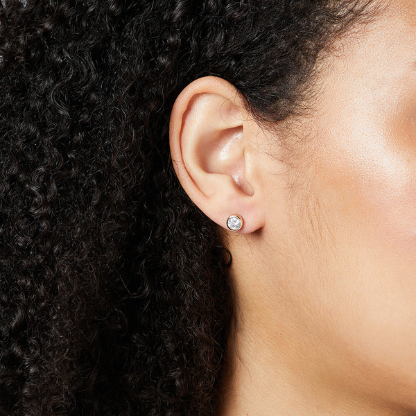 Sterling Silver, Yellow Gold Half Carat Cubic Zirconia Stud Earrings