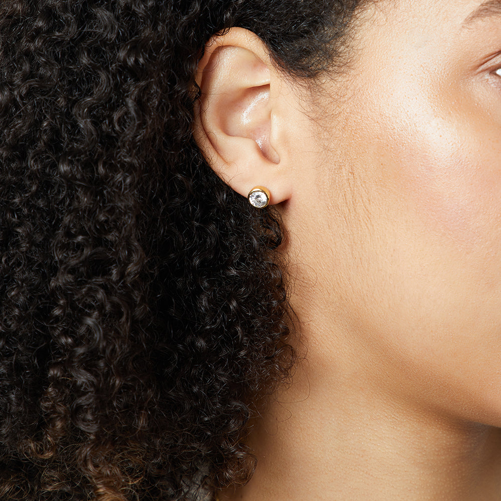 Sterling Silver, Yellow Gold 2ct Yellow Gold Rubover Stud Earrings