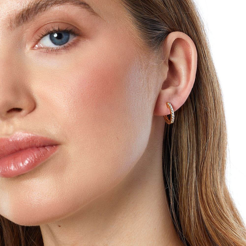 Sterling Silver Yellow Gold Small  Hoop Earrings Set With Cubic Zirconia's JOOLS by Jenny Brown