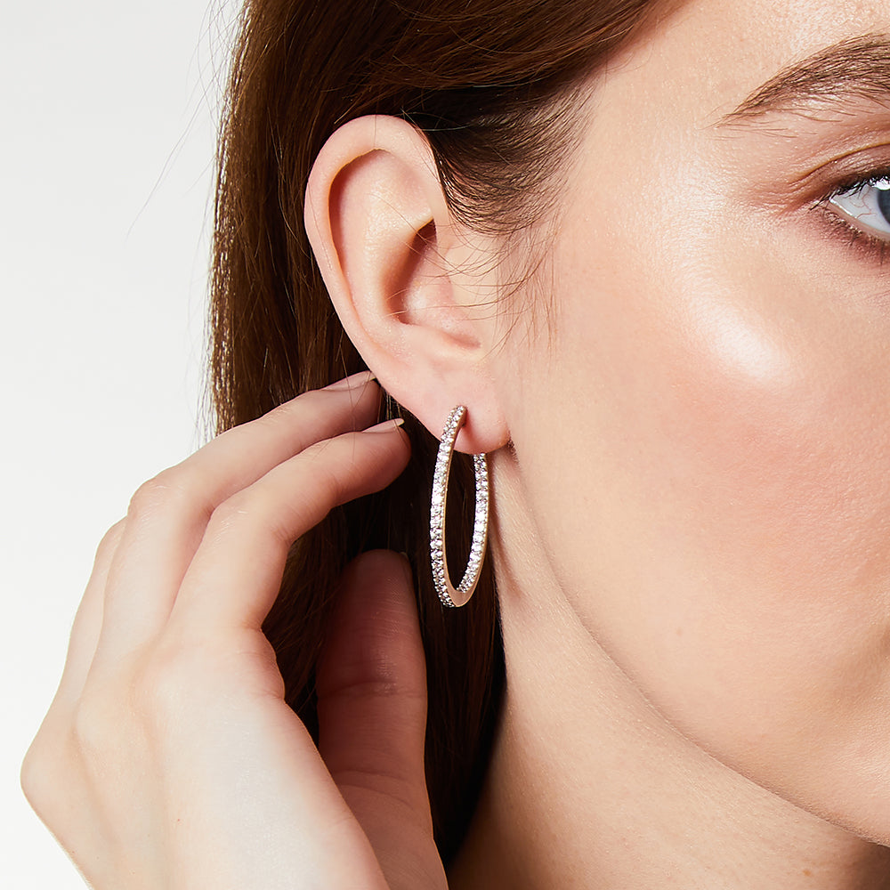 Sterling Silver Medium Hoop Earrings Set With Cubic Zirconia-JOOLS by Jenny Brown