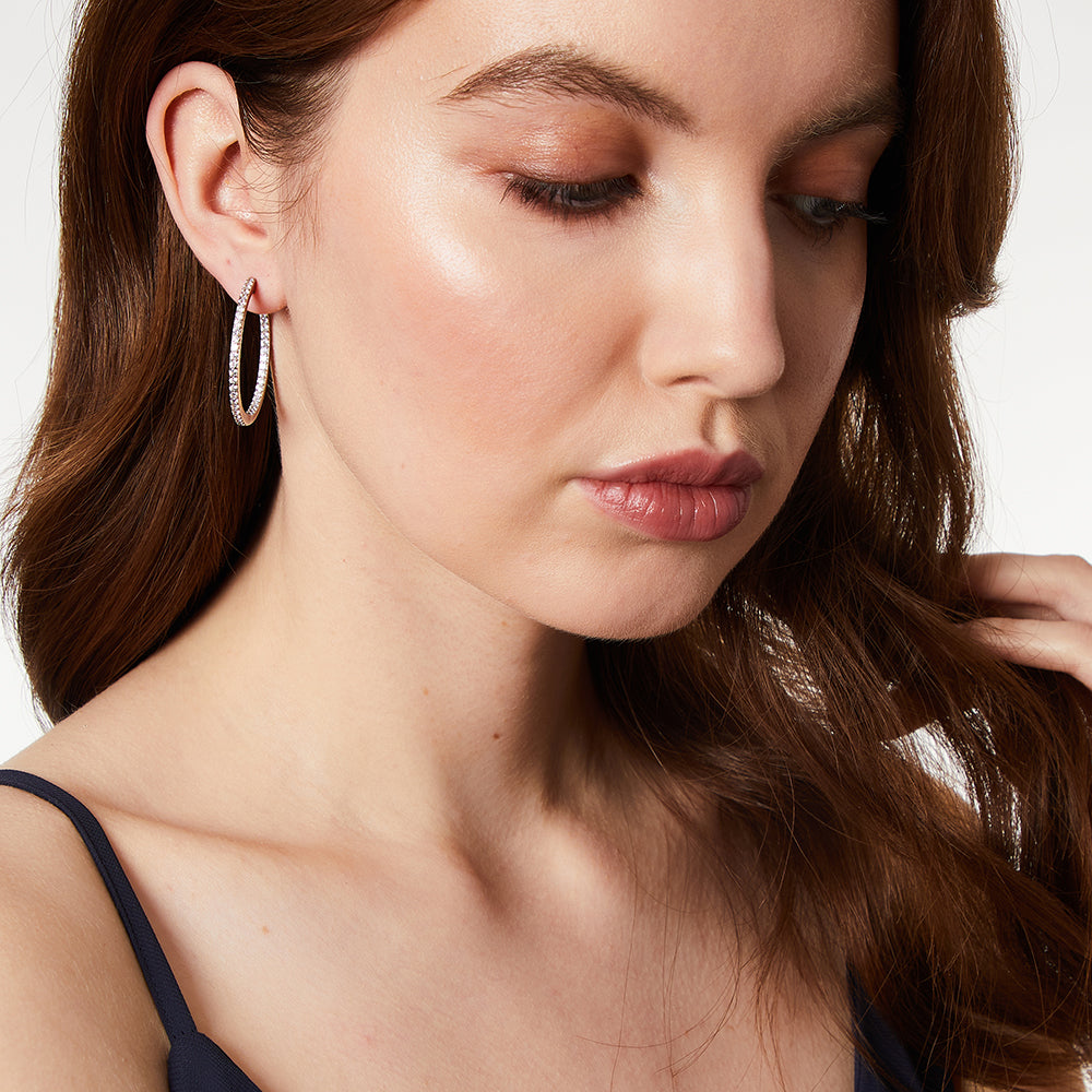 Sterling Silver Medium Hoop Earrings Set With Cubic Zirconia-JOOLS by Jenny Brown