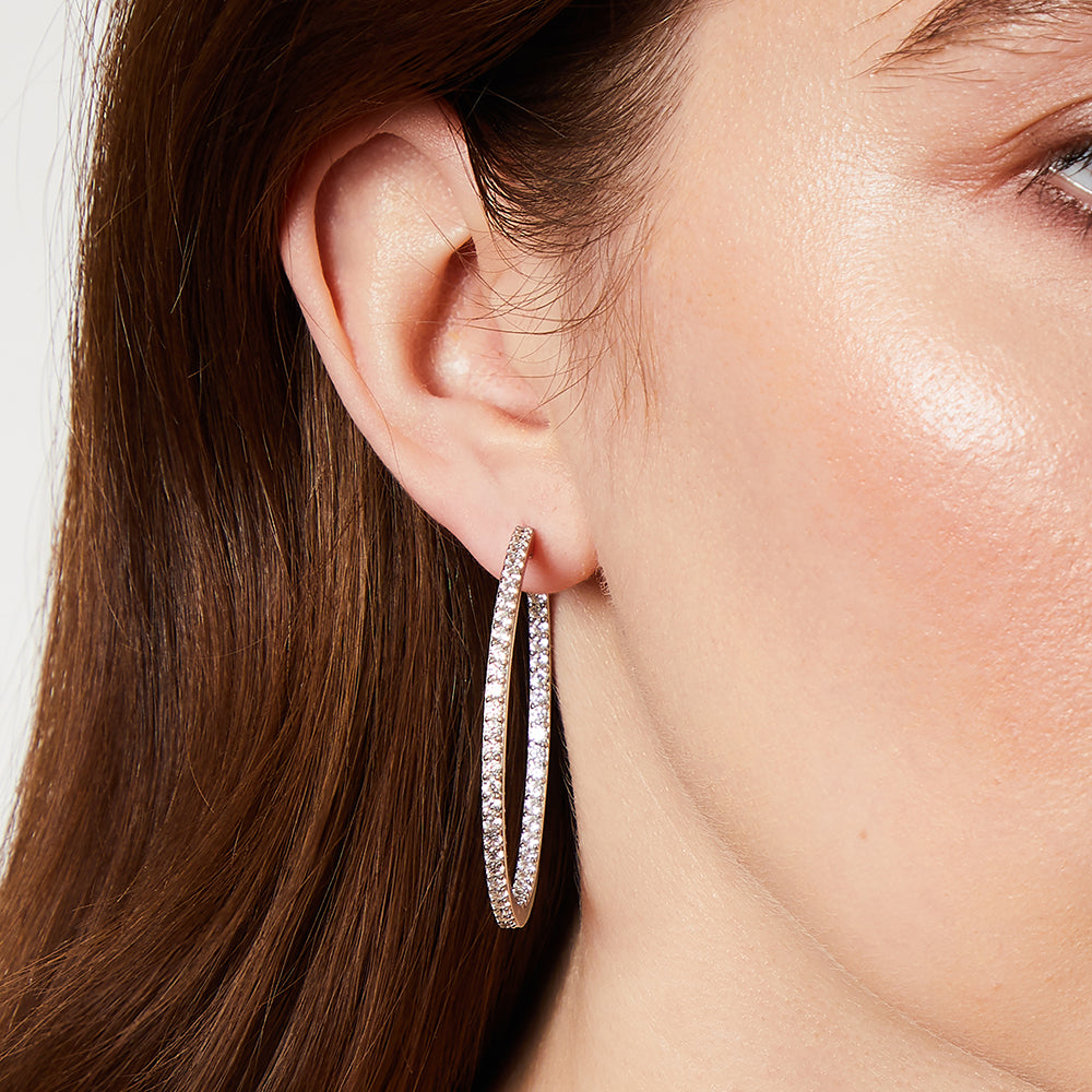 Sterling Silver Large Hoop Earrings Set With Cubic Zirconias.-JOOLS by Jenny Brown