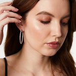 Load image into Gallery viewer, Sterling Silver Large Hoop Earrings Set With Cubic Zirconias.
