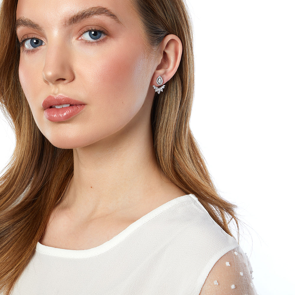 Sterling Silver & Cubic Zirconia Jacket Earring With Peardrop Stud & Marquise Fan JOOLS by Jenny Brown