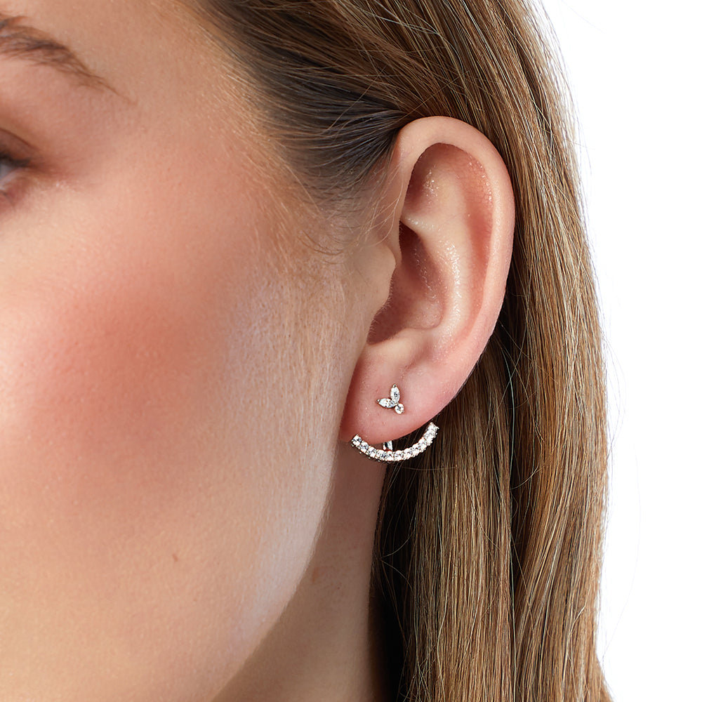 Sterling Silver Jacket Earring With Petal Stud CZ & Curved Fan JOOLS by Jenny Brown