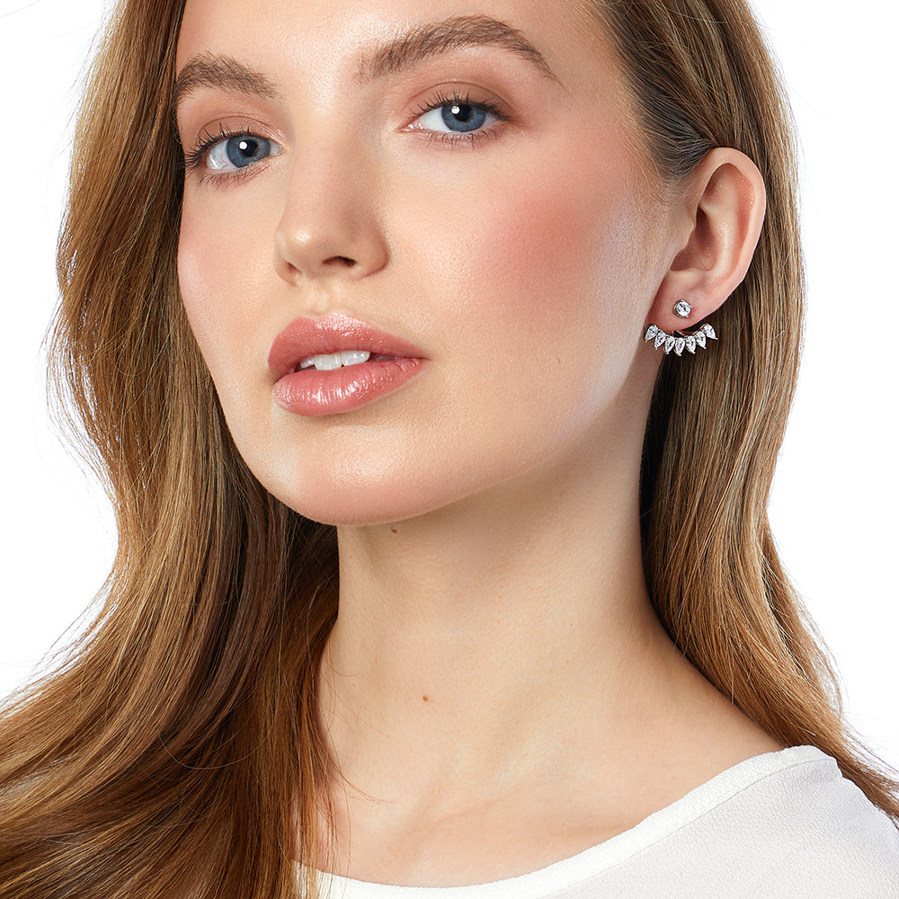 Sterling Silver Cubic Zirconia Jacket Earring With Solitaire Stud & Pear Fan JOOLS by Jenny Brown