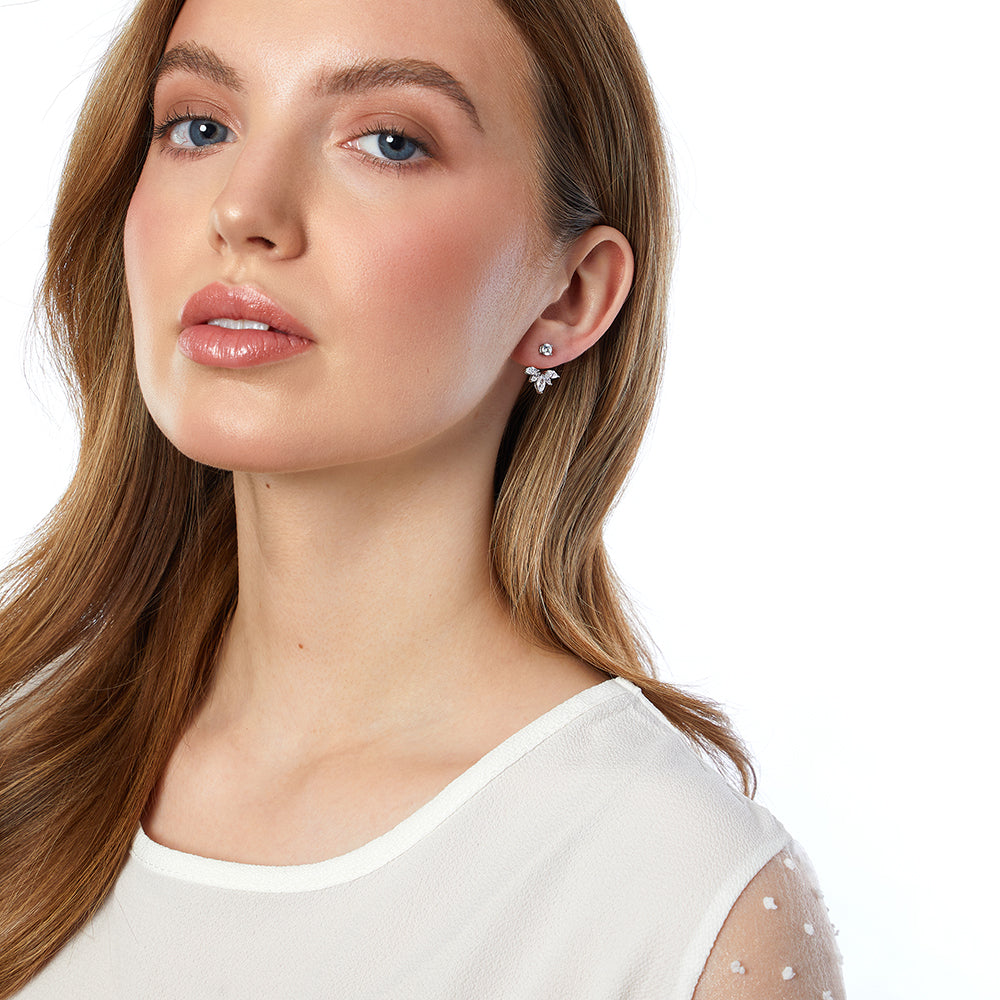 Sterling Silver & Cubic Zirconia Jacket Earring Set With Marquise Stones JOOLS by Jenny Brown