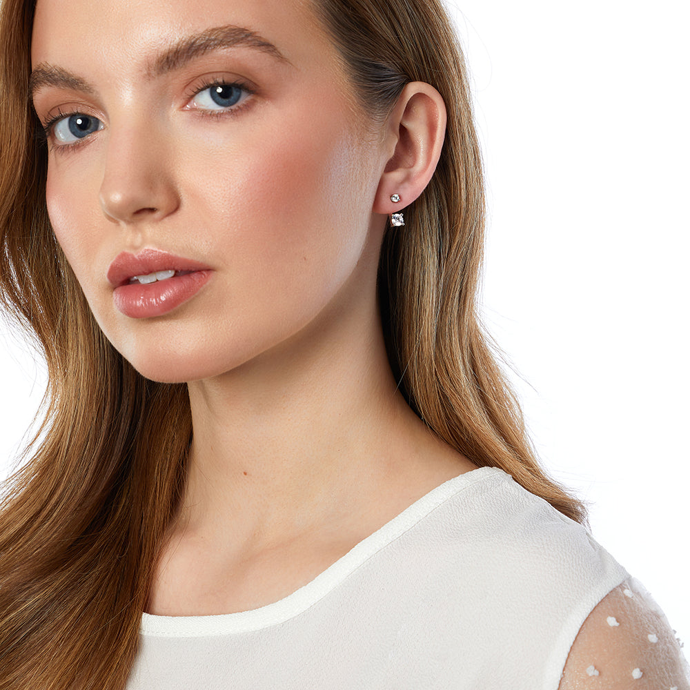 Sterling Silver Jacket Earrings Set With 2 Cubic Zirconias-JOOLS by Jenny Brown