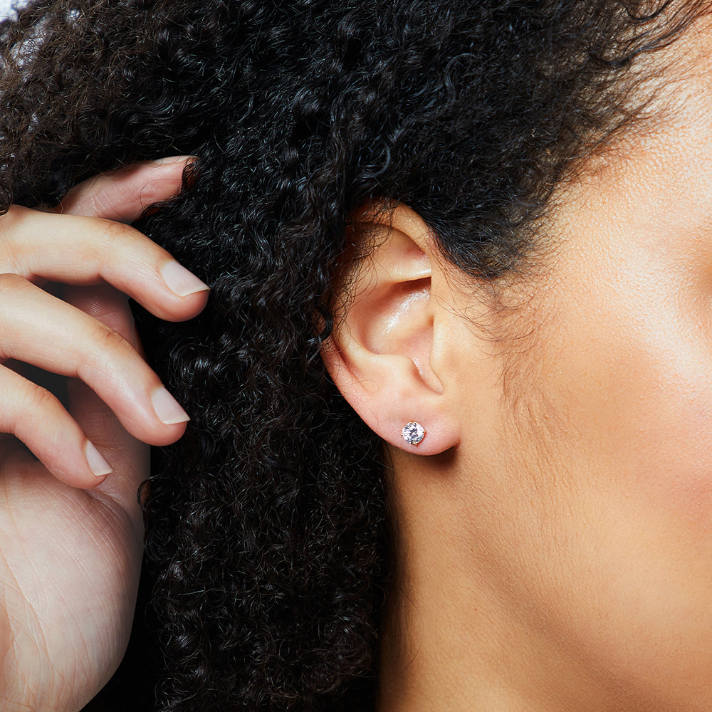 Yellow Gold Cubic Zirconia Solitaire Stud Earrings-JOOLS by Jenny Brown