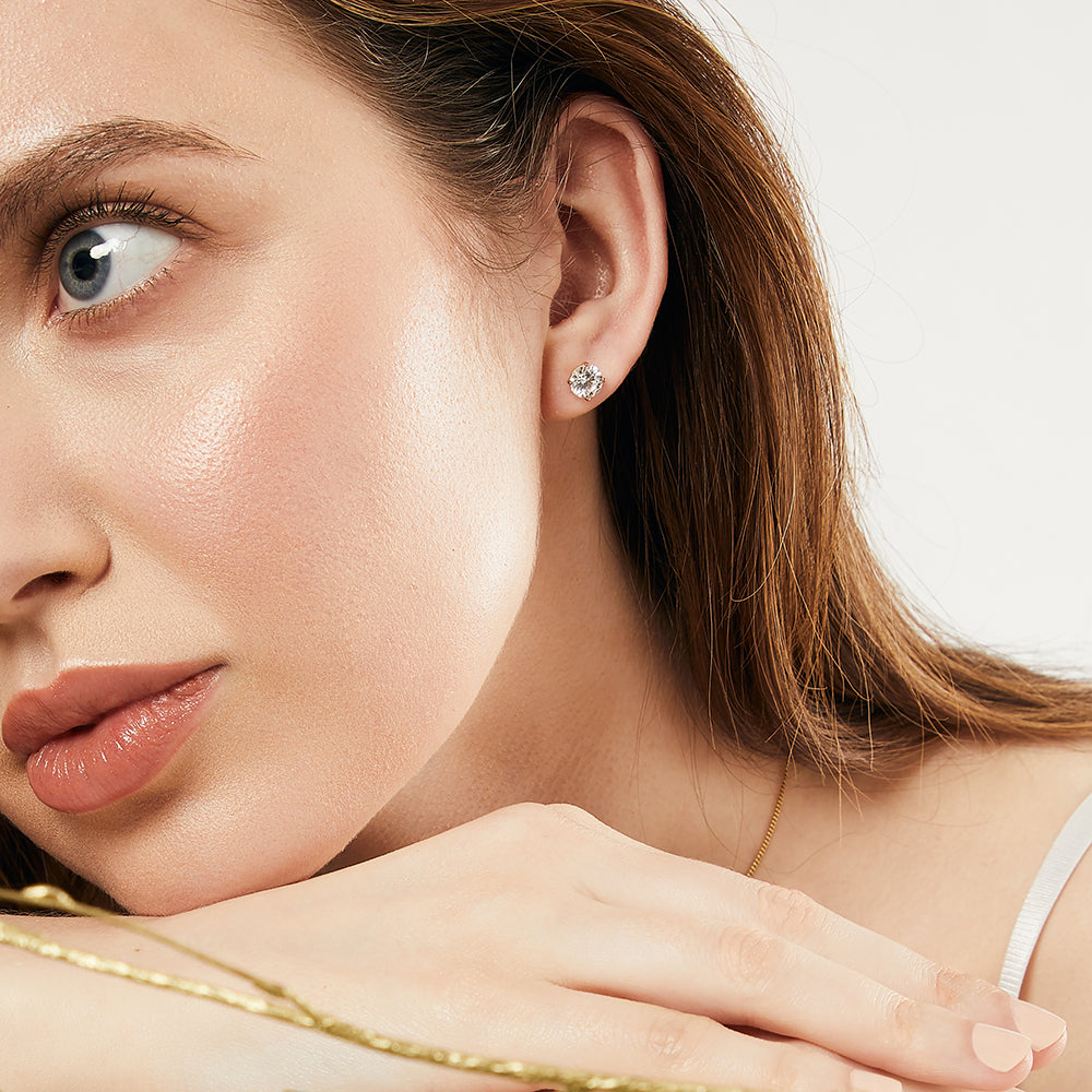 Yellow Gold Cubic Zirconia Solitaire Stud Earrings