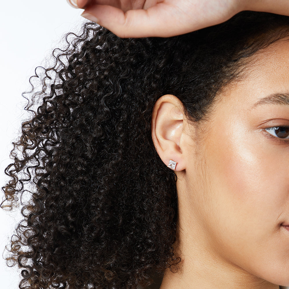 Yellow Gold Cubic Zirconia Square Stud Earrings-JOOLS By Jenny Brown