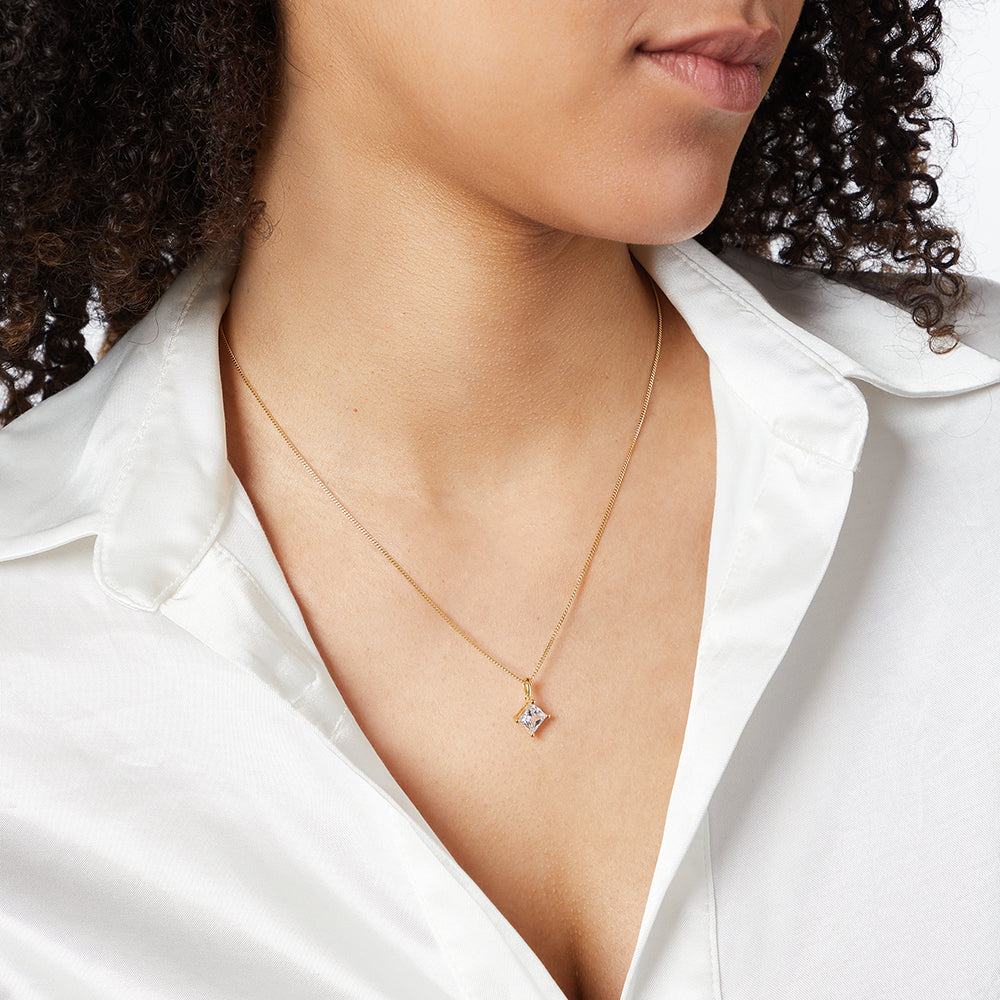 Yellow Gold Offset Square  Cubic Zirconia Stone Pendant-JOOLS by Jenny Brown