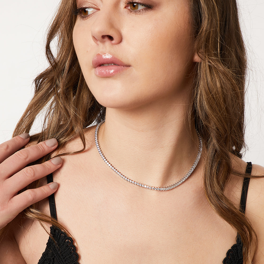 Exclusive by JOOLS Sterling Silver Tennis Necklace 4.35  Carat Cubic Zirconia Stones- JOOLS by Jenny Brown