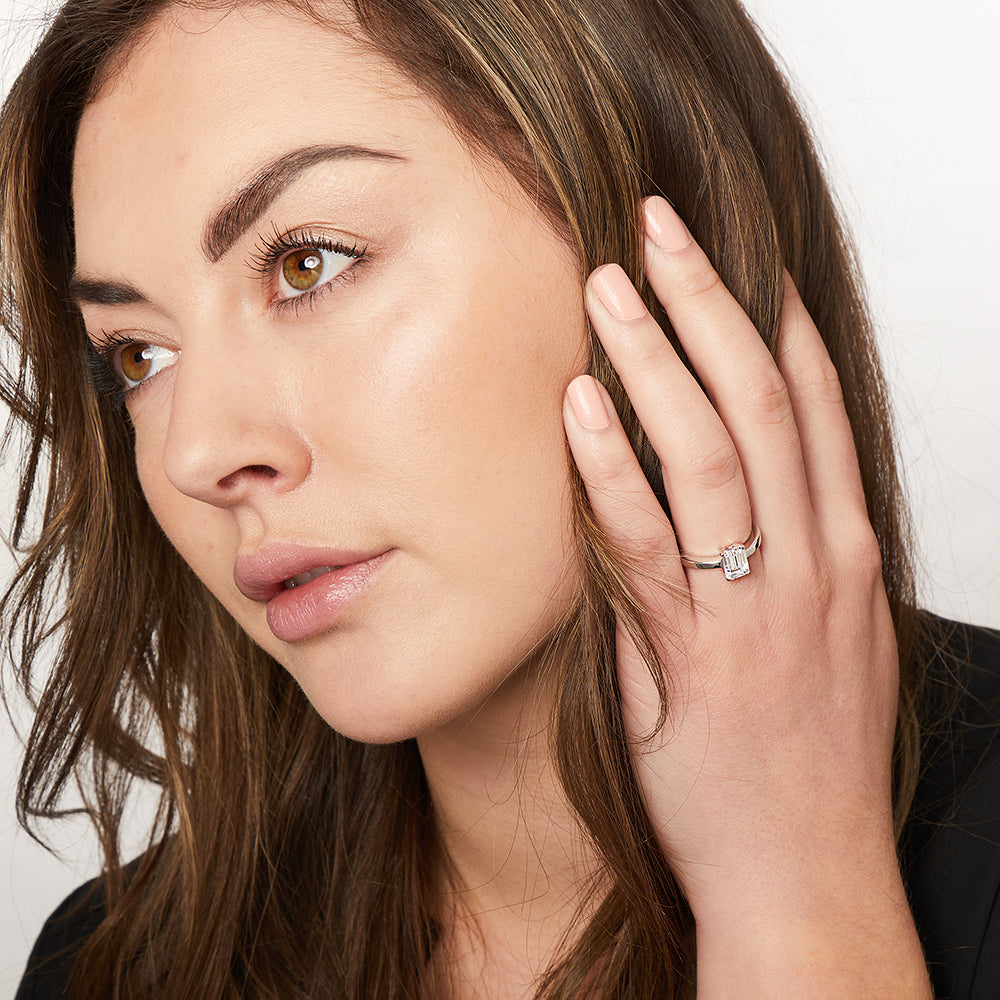 STERLING SILVER ONE AND A HALF CARAT EMERALD CUT SOLITAIRE RING - JOOLS By Jenny Brown