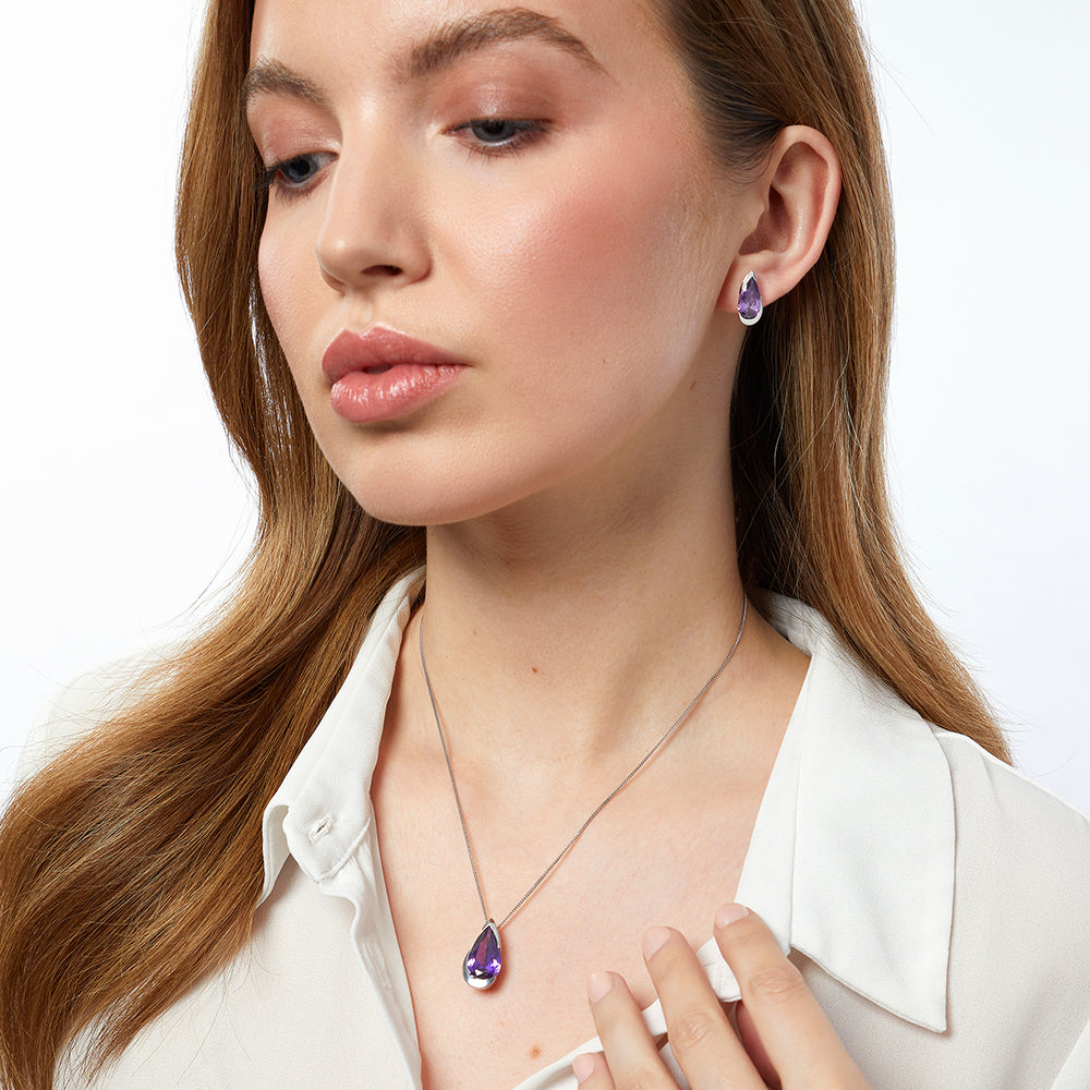 Sterling Silver & Amethyst Cubic Zirconia Faceted Heart - JOOLS By Jenny Brown