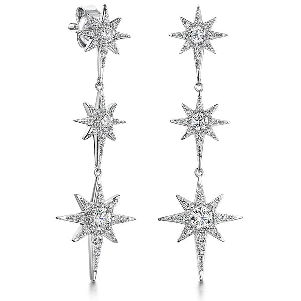 Sterling Silver Three Star  North Star Drop  Stud Earrings - JOOLS By Jenny Brown