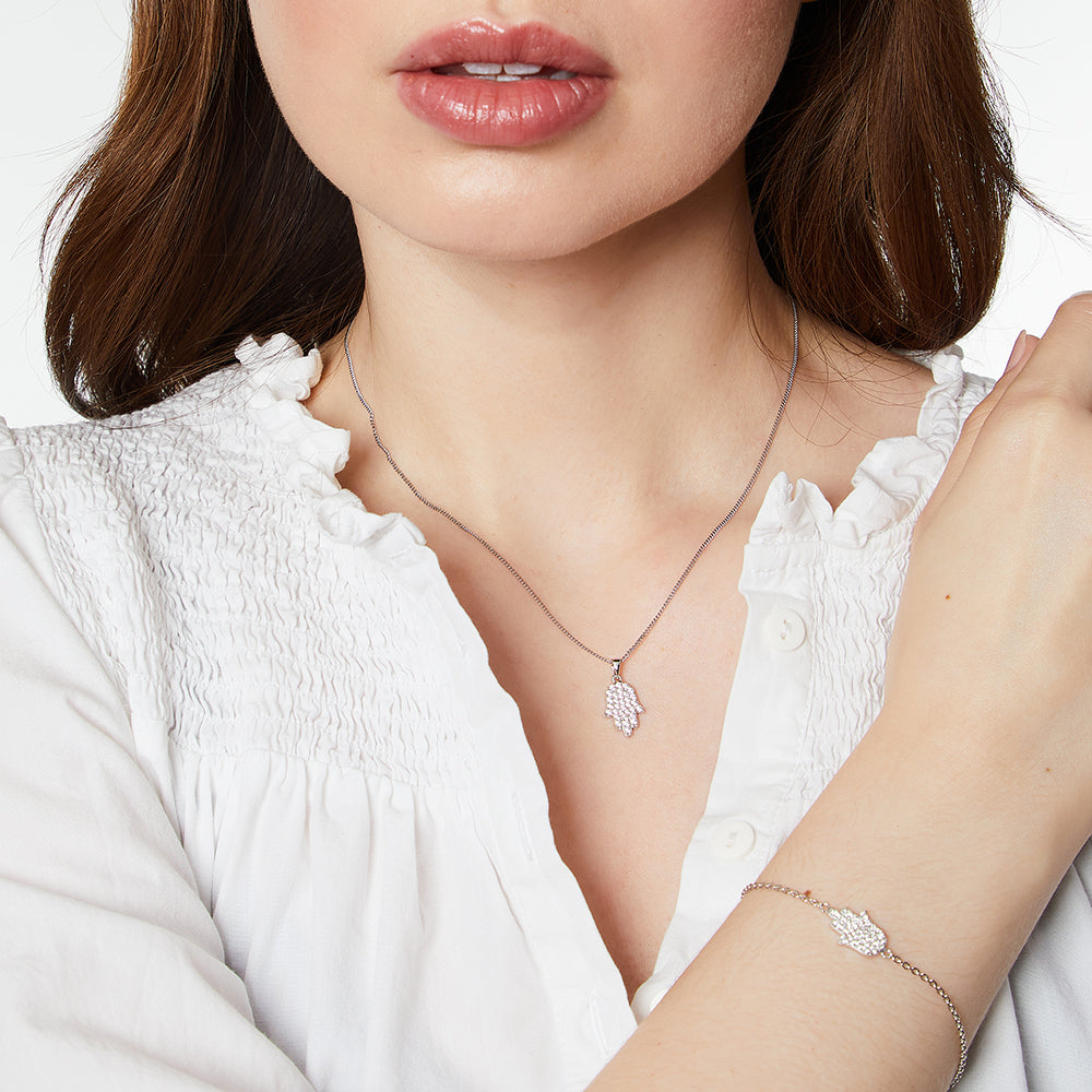 Sterling Silver and Cubic Zirconia Hamsa Hand Bracelet-JOOLS by Jenny Brown
