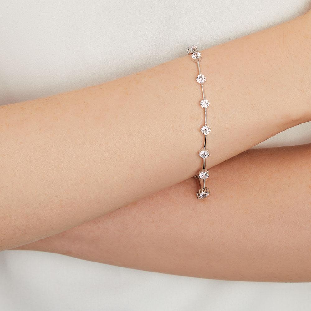 Sterling Silver Bracelet Featuring Silver Bars With 14 Brilliant Cut Cubic Zirconia Stones - JOOLS By Jenny Brown