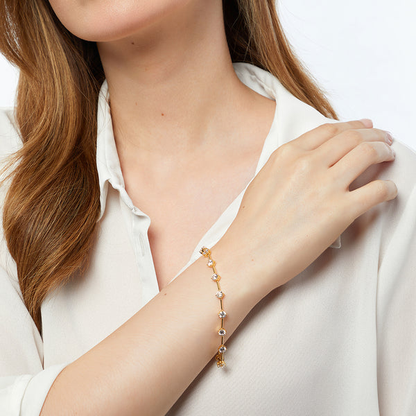 Sterling Silver Yellow Gold Plated Line Bracelet 14 Brilliant Cut Cubic Zirconia Stones-JOOLS by Jenny Brown