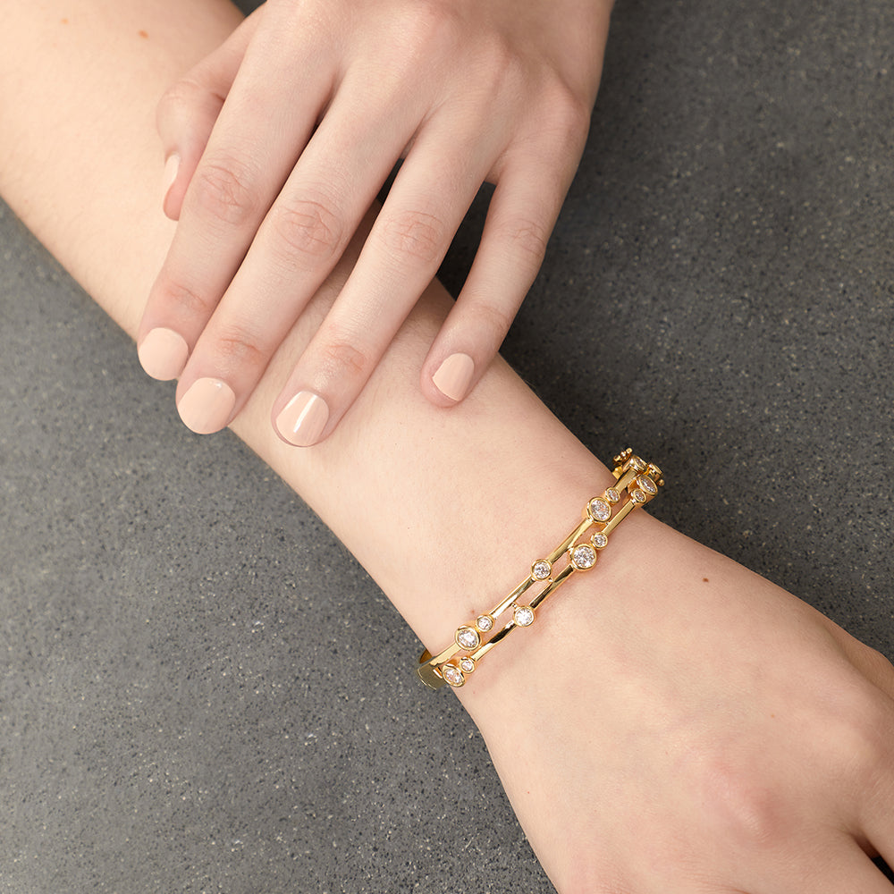 Yellow Gold Bubble Bangle With Cubic Zirconia Stones-JOOLS by Jenny Brown