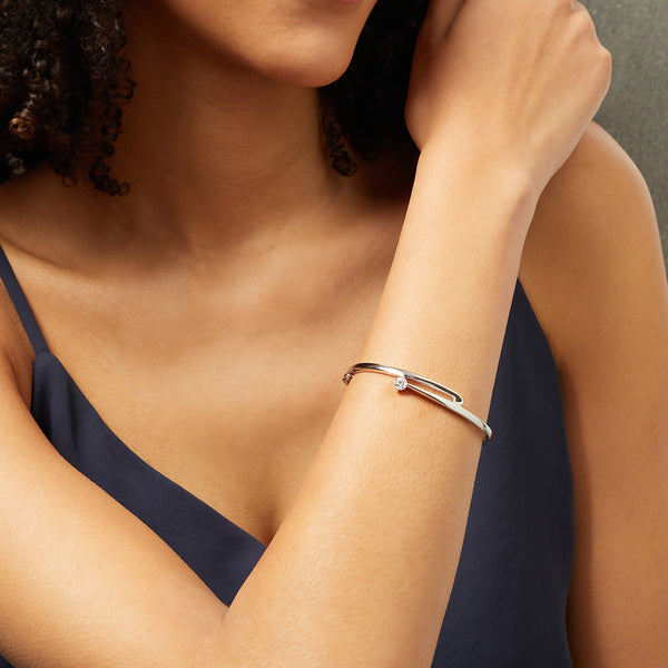 Sterling Silver Split Band Bracelet Set With A Single Cubic Zirconia Stone JOOLS by Jenny Brown