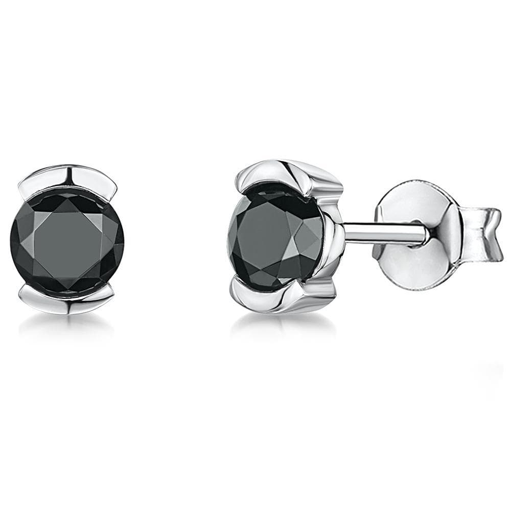 Sterling Silver Half Bezel; Set  Black Zirconia Stud  Earrings - JOOLS By Jenny Brown