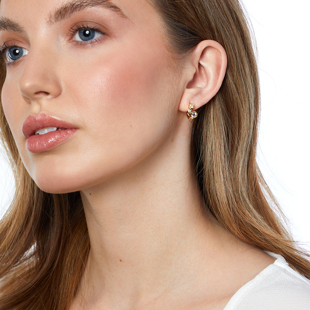 Yellow Gold Huggie Bubble Earrings Set With Zirconia Stones-JOOLS by Jenny Brown
