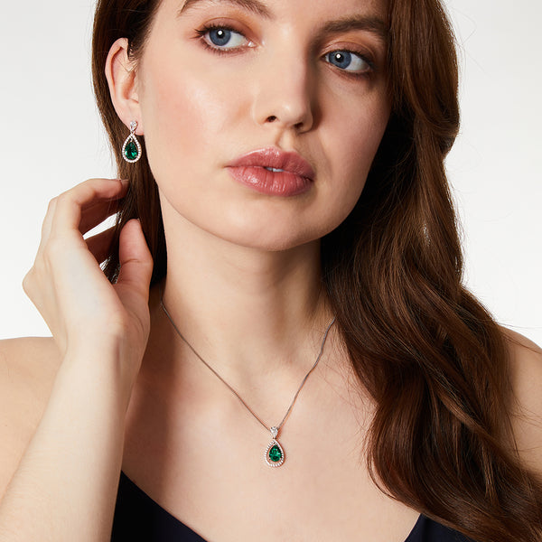 Sterling Silver Emerald Green Zirconia Teardrop Pendant Set With A Teardrop Bale JOOLS by Jenny Brown