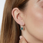 Load image into Gallery viewer, Sterling Silver Emerald Green Tear Cubic Zirconia  Drop Halo  Earrings JOOLS by Jenny Brown
