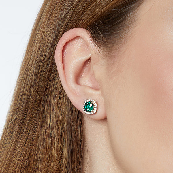 Sterling Silver Emerald Green Cubic Zirconia Cushion Cut Earrings Studs JOOLS by Jenny Brown