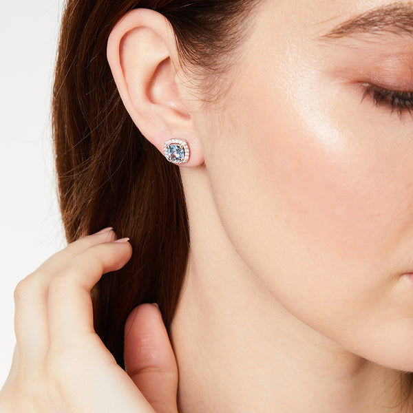 Sterling Silver Halo Style Cushion Cut Cubic Zirconia Earrings JOOLS by Jenny Brown