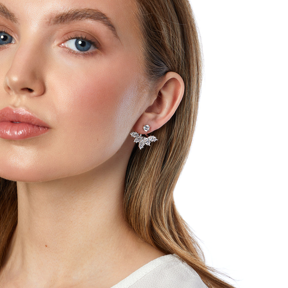 Sterling Silver Jacket Earrings With Solitaire Stud And Marquise Stones JOOLS by Jenny Brown