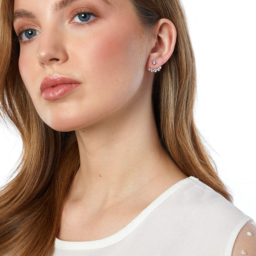 Sterling Silver  Jacket Earrings With Curved Scattered Cubic Zirconia's JOOLS by  Jenny Brown