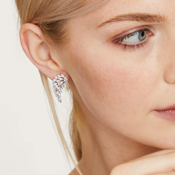 Sterling Silver Angel Wing Earrings Set With Marquise & Pear Shaped Cubic Zirconias -JOOLS by Jenny Brown